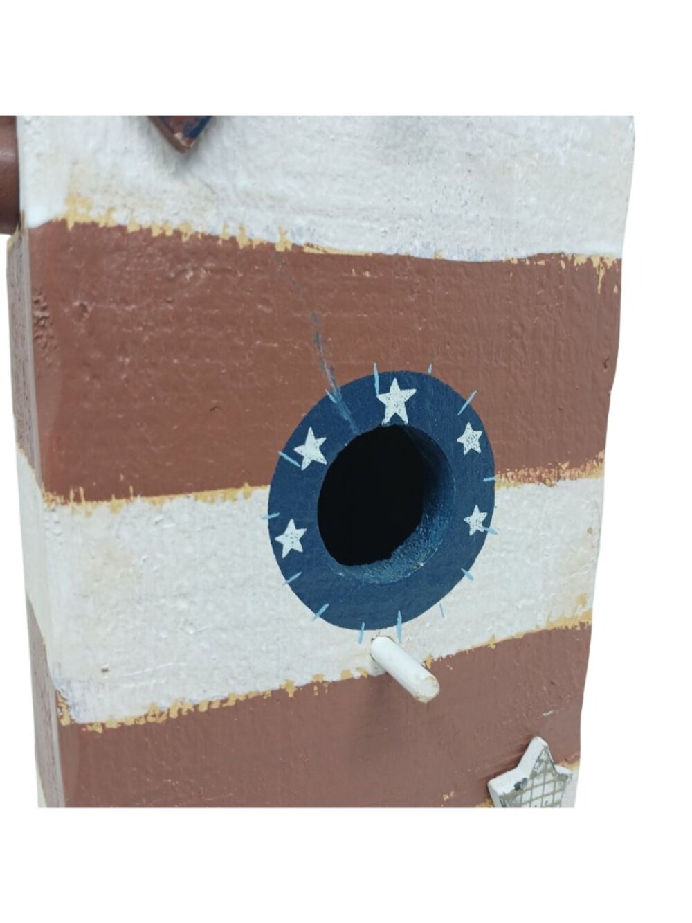 Patriotic Wood Birdhouse USA Heart Star Accents Red White Blue Rustic 16" T #SB - Picture 10 of 10